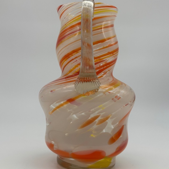 Vintage Italian Blown Glass Pitcher in the Manner of Murano Orange Red Yellow - Picture 4 of 7